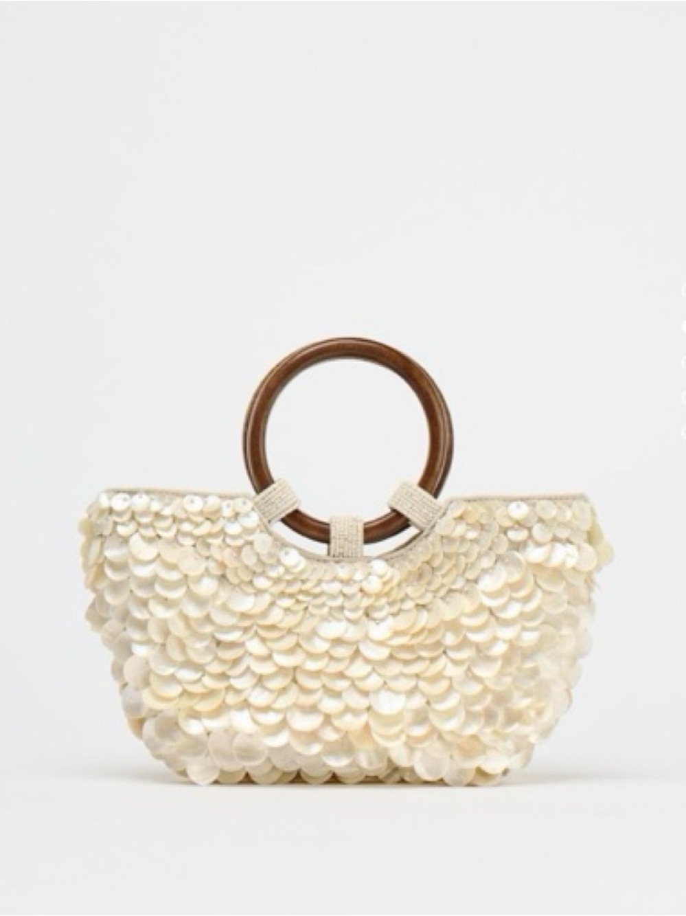 Zara Cream Sequin Circle-Handle Tote Bag